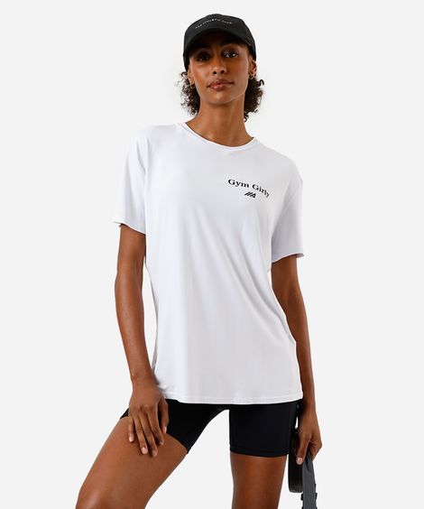 camiseta esportiva feminina de poliamida estampa oversized - branco