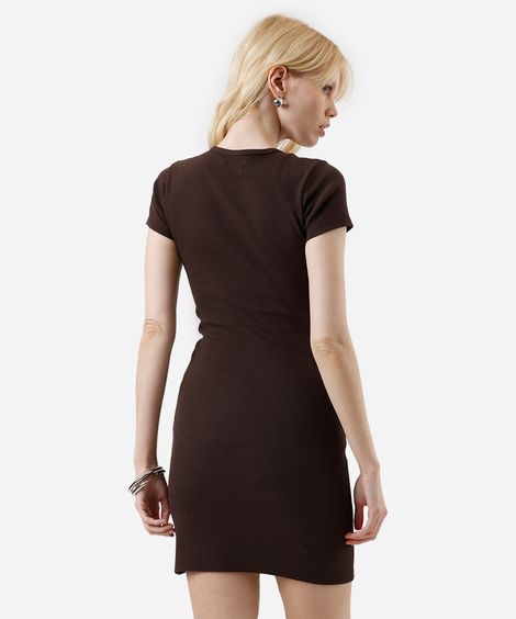 vestido básico feminino de algodão canelado marrom
