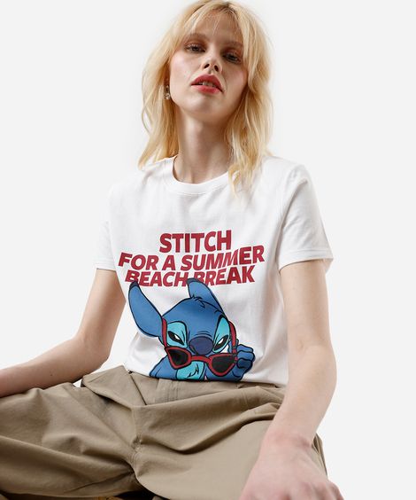 camiseta feminina de algodão stitch off white