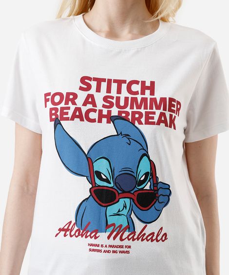 camiseta feminina de algodão stitch off white