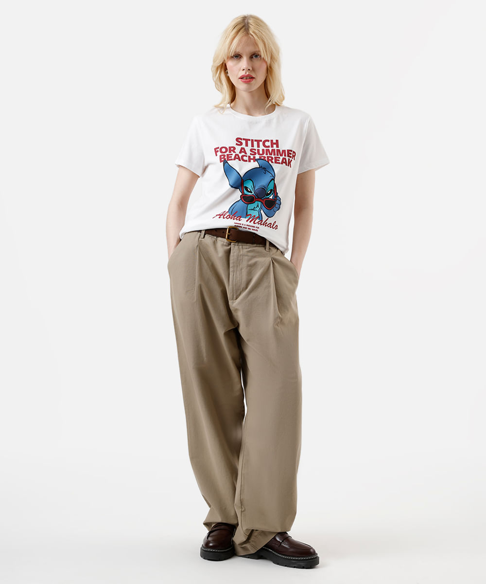 camiseta feminina de algodão stitch off white
