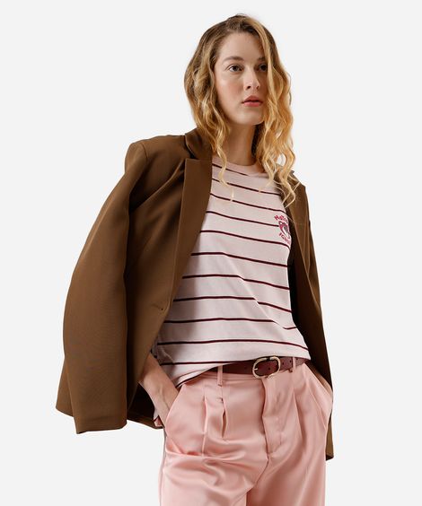 camiseta feminina com algodão lotso listrada rosa