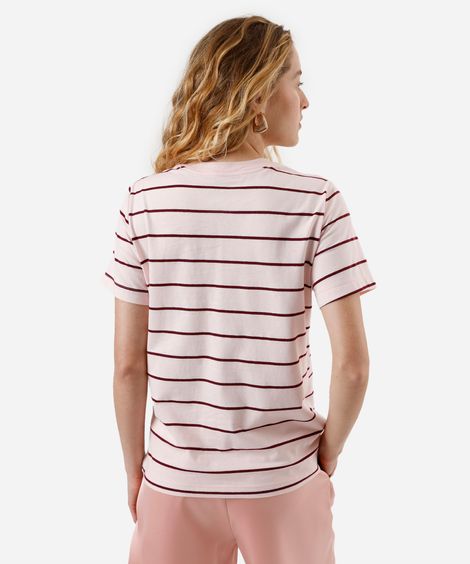 camiseta feminina com algodão lotso listrada rosa
