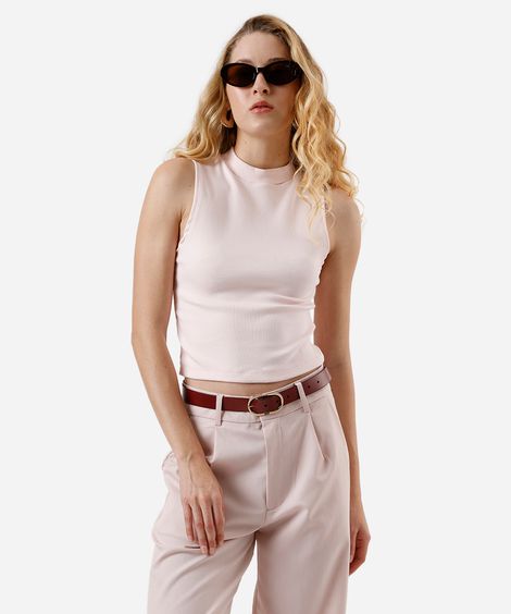 regata feminina de algodão básica gola alta rosa