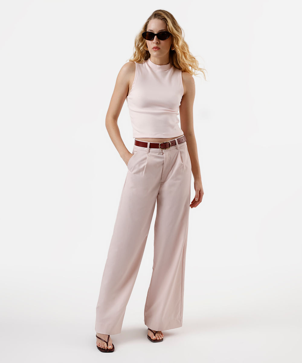 regata feminina de algodão básica gola alta rosa
