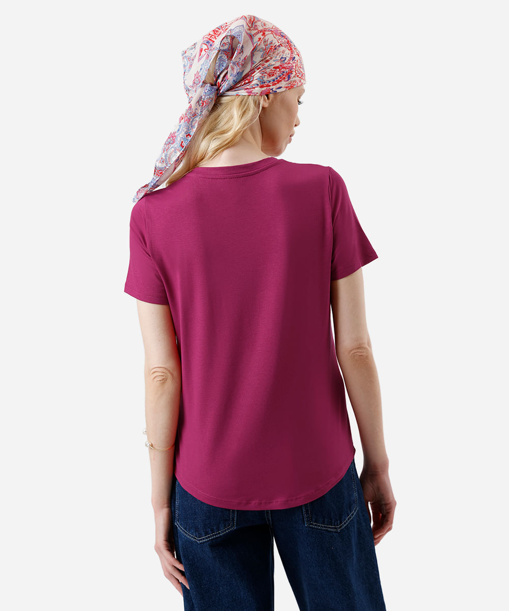 camiseta básica feminina manga curta decote v rosa