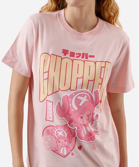 camiseta feminina de algodão one piece rosa