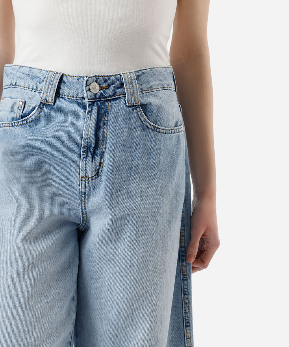 calça wide leg cropped feminina jeans cintura alta azul