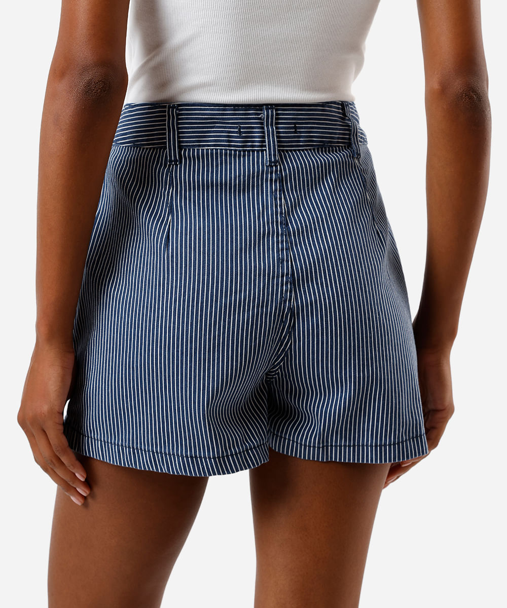 short saia feminino de sarja listrado azul