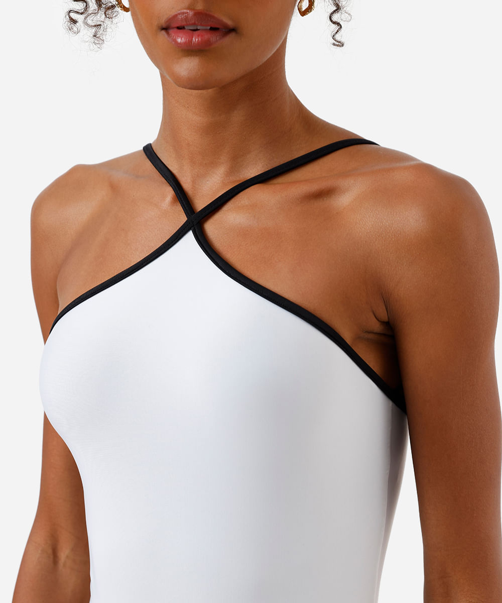 maiô dupla face halterneck alça fina off white