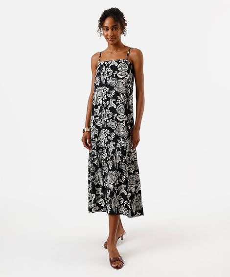 vestido midi feminino de viscose com recorte paisley preto