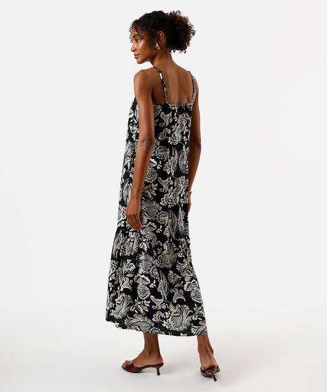 vestido midi feminino de viscose com recorte paisley preto