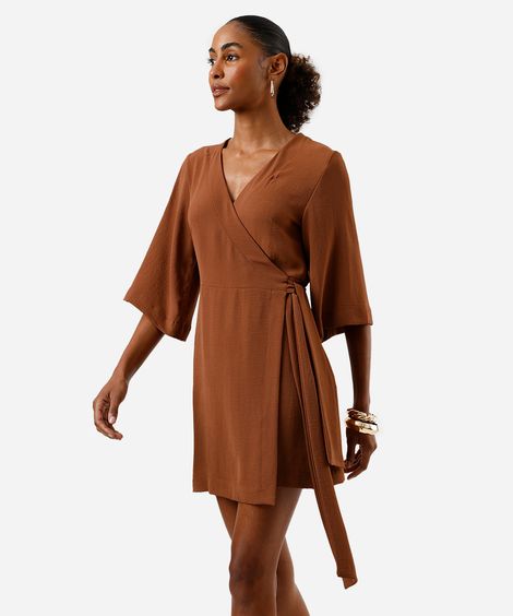 vestido feminino kimono liso marrom