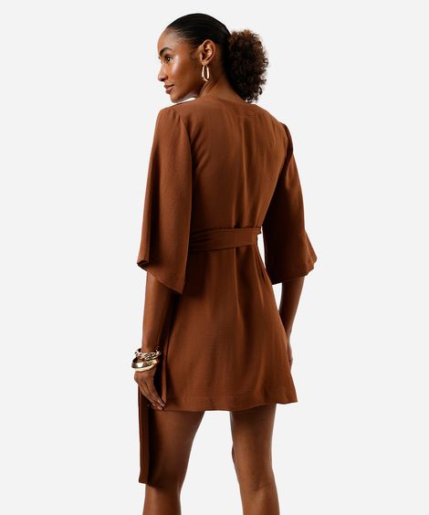 vestido feminino kimono liso marrom