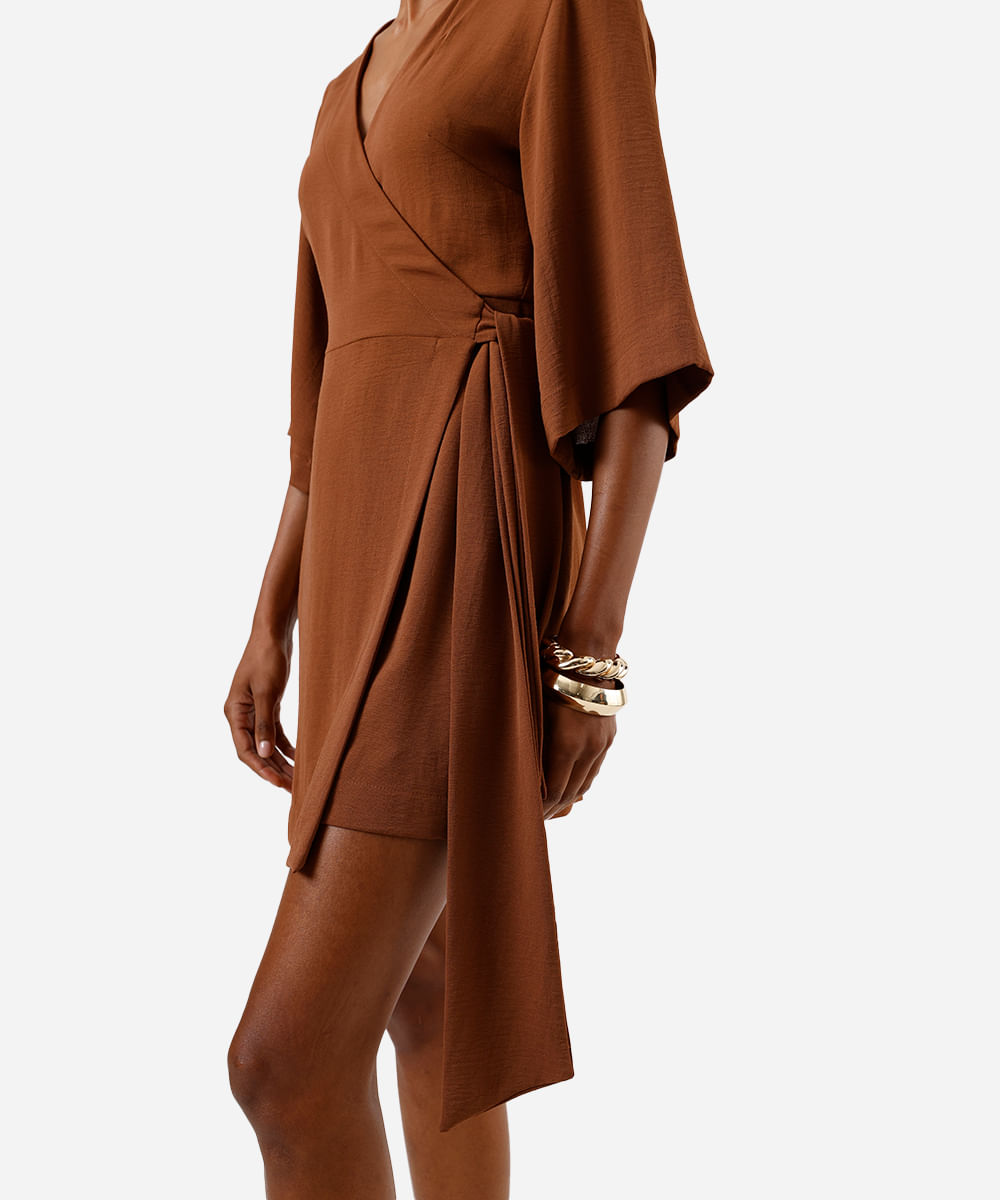 vestido feminino kimono liso marrom