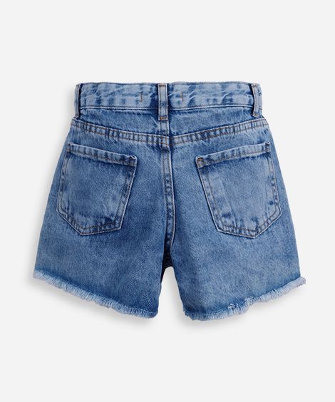 short mom infantil jeans bordado cerejas  azul