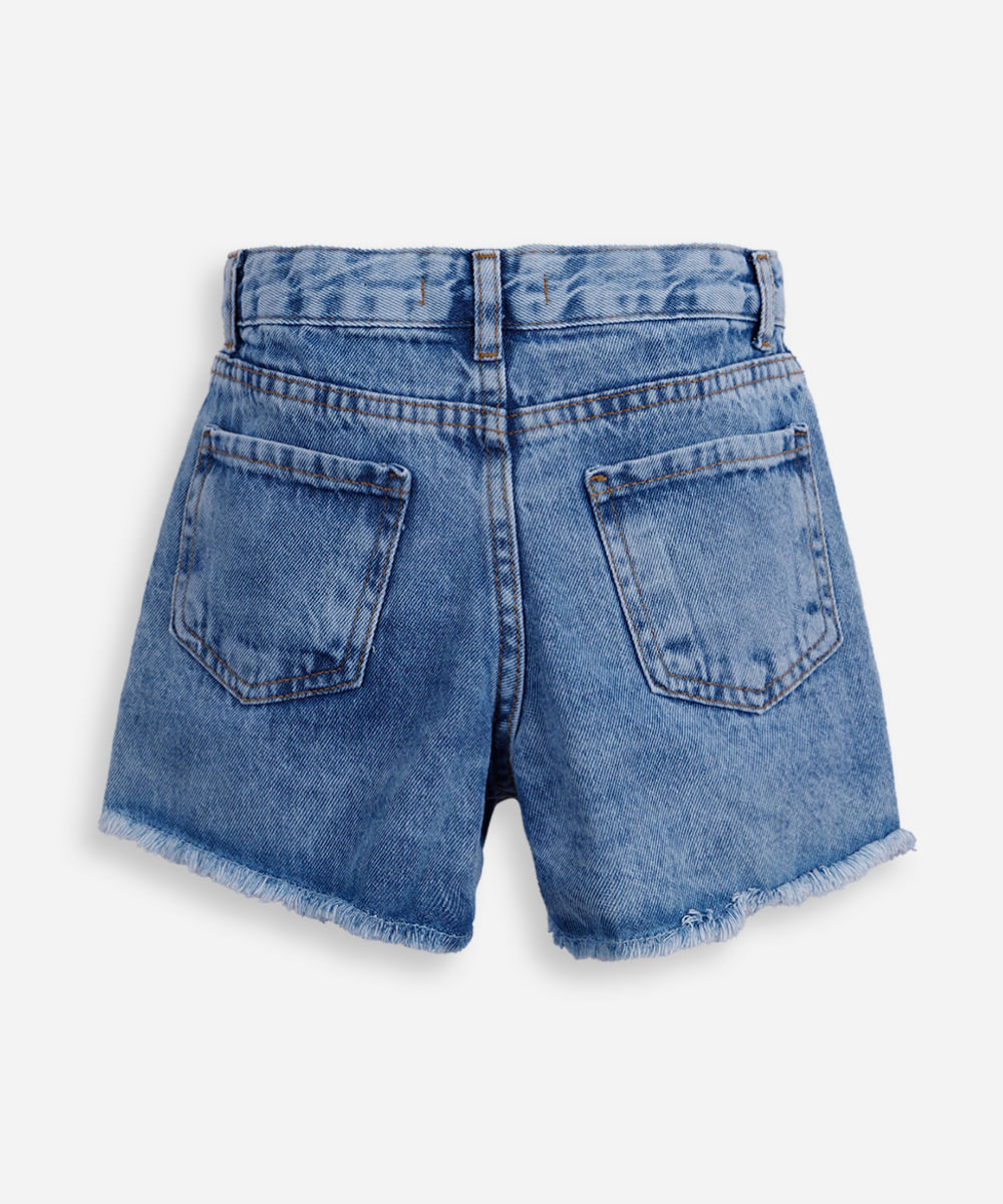 short mom infantil jeans bordado cerejas  azul