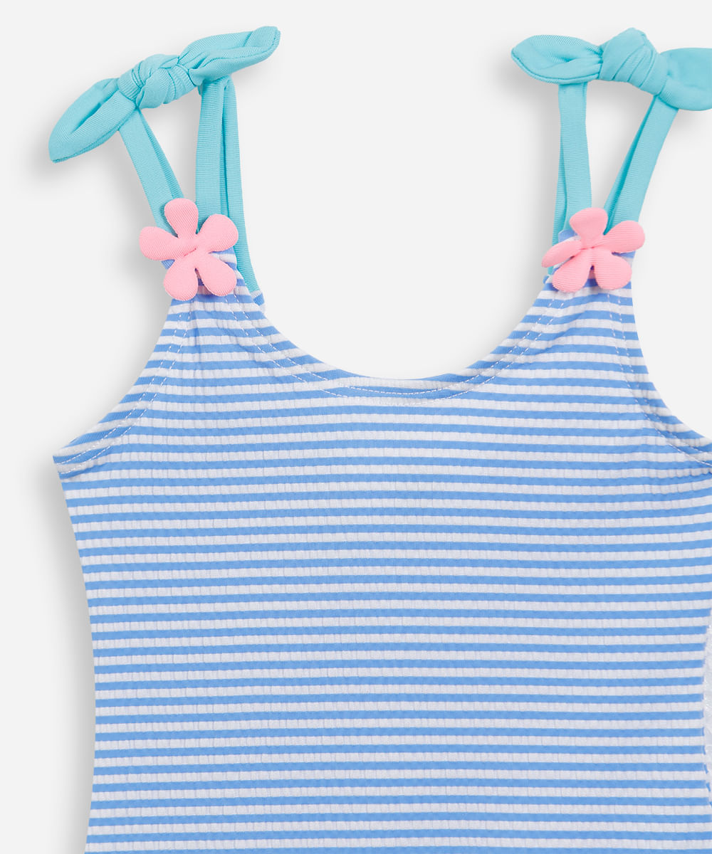 maiô infantil texturizado listrado com flores azul