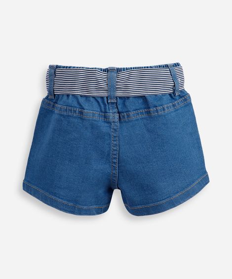 short infantil jeans com faixa azul