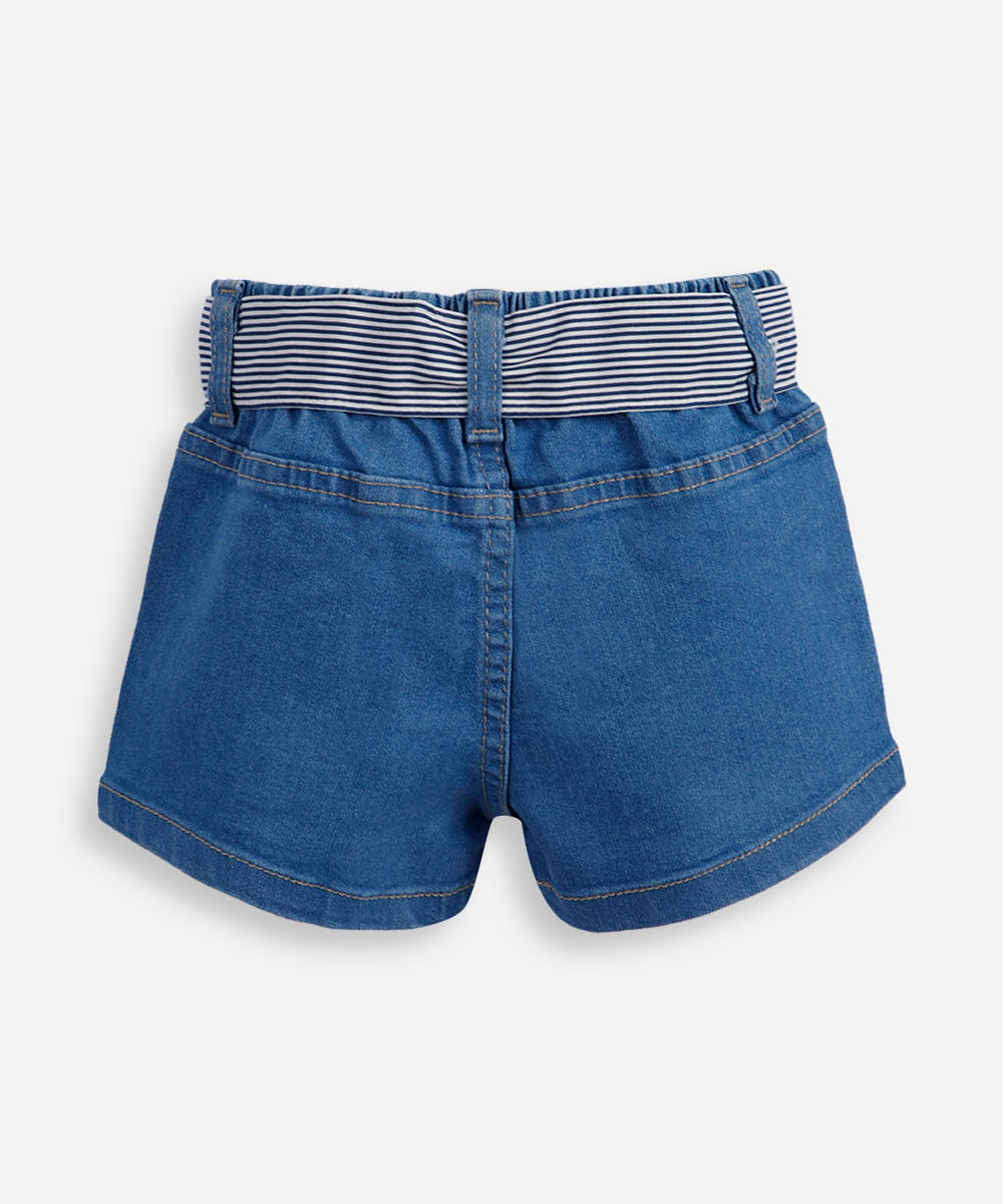 short infantil jeans com faixa azul