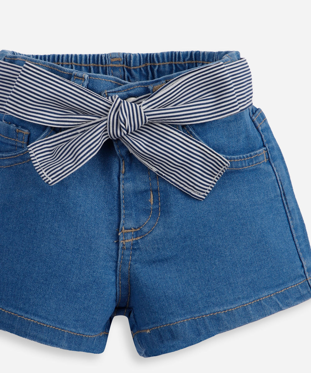 short infantil jeans com faixa azul