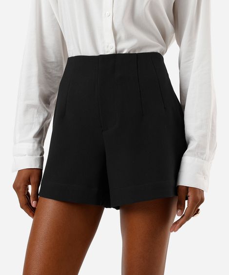 short feminino de alfaiataria com pences preto