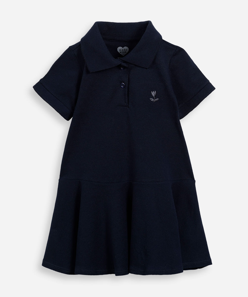 vestido polo infantil de algodão manga curta azul