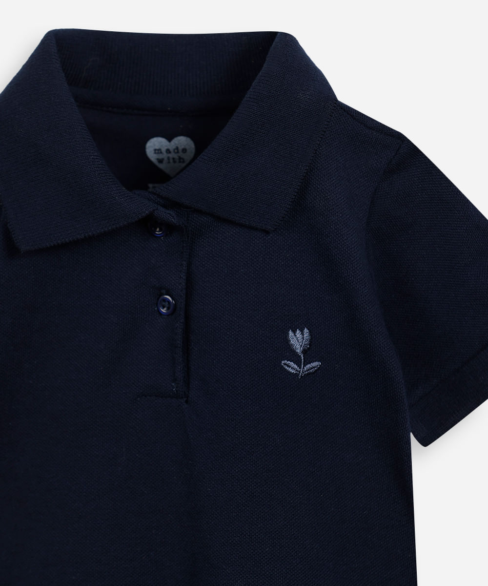 vestido polo infantil de algodão manga curta azul