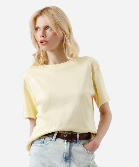 camiseta oversized feminina de algodão peruano interlock amarela