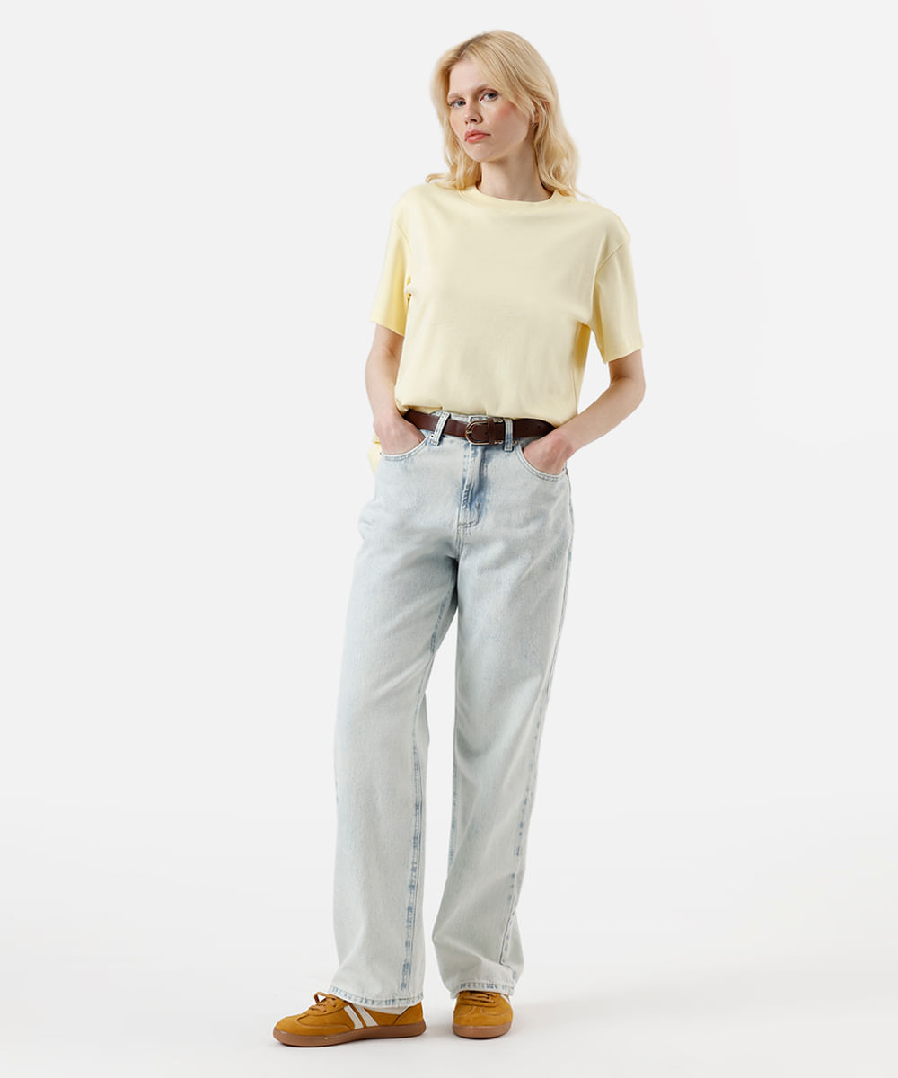 camiseta oversized feminina de algodão peruano interlock amarela