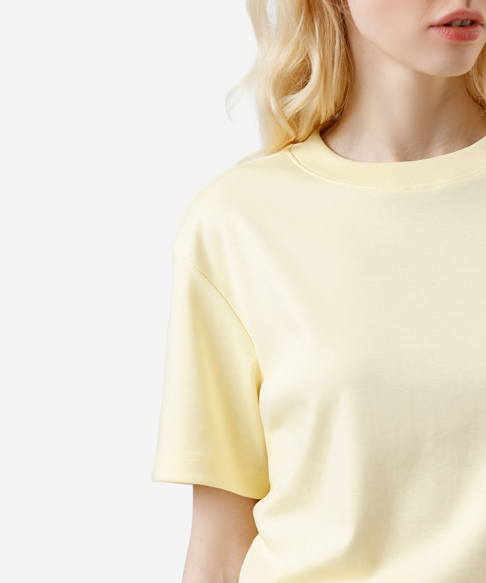 camiseta oversized feminina de algodão peruano interlock amarela