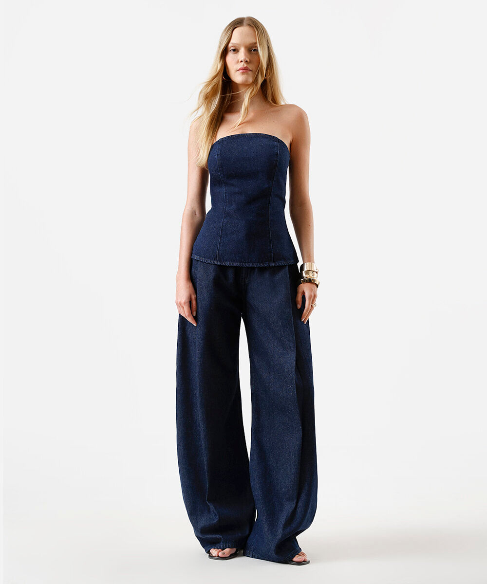 blusa feminina jeans sem alça azul
