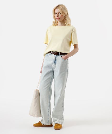 calça wide leg slim feminina jeans azul