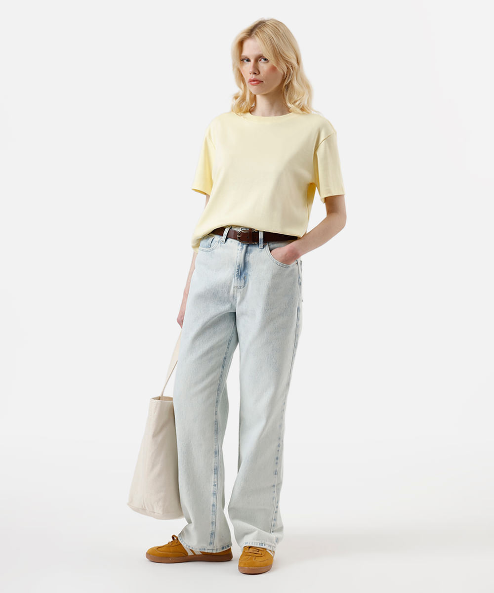 calça wide leg slim feminina jeans azul