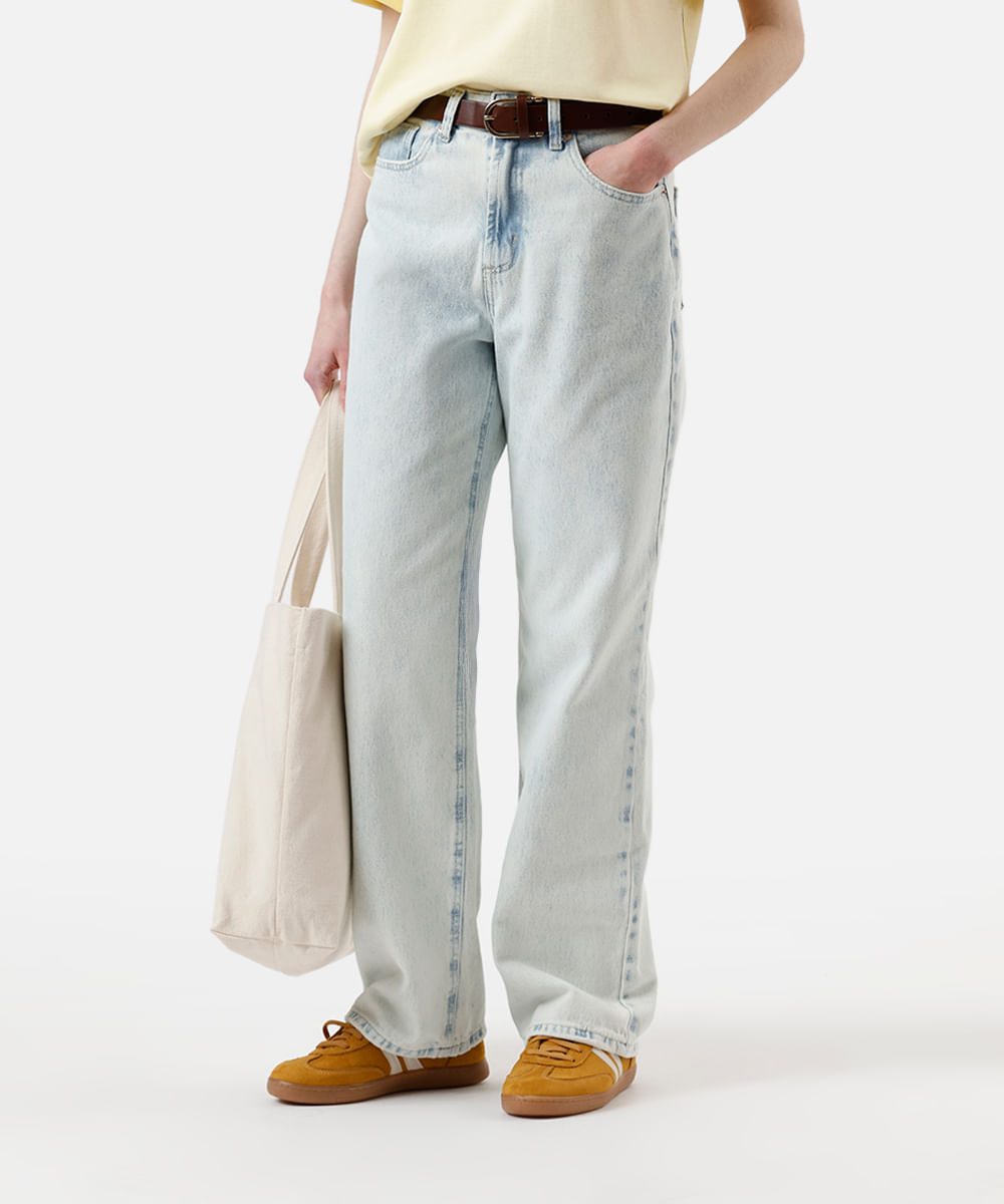 calça wide leg slim feminina jeans azul