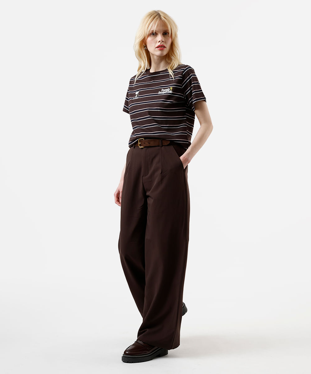 camiseta feminina com algodão snoopy listrada - marrom escuro