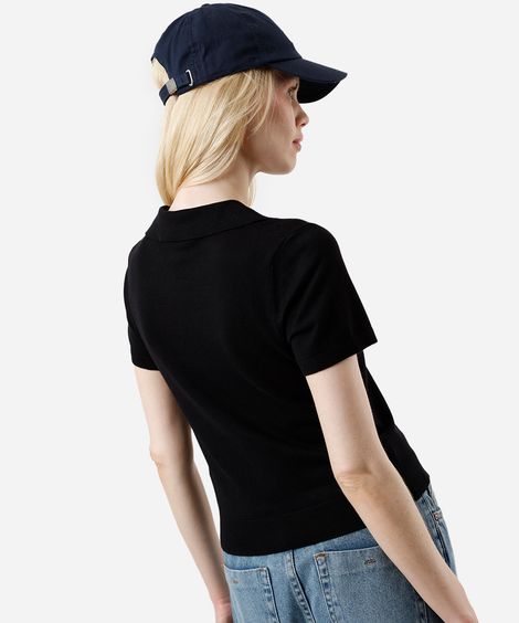 polo básica feminina de tricot manga curta preta