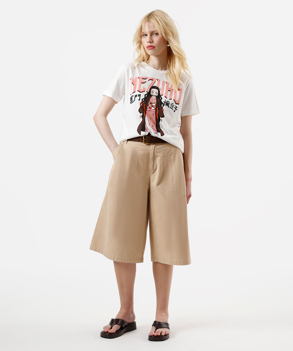 camiseta feminina de algodão demon slayer off white