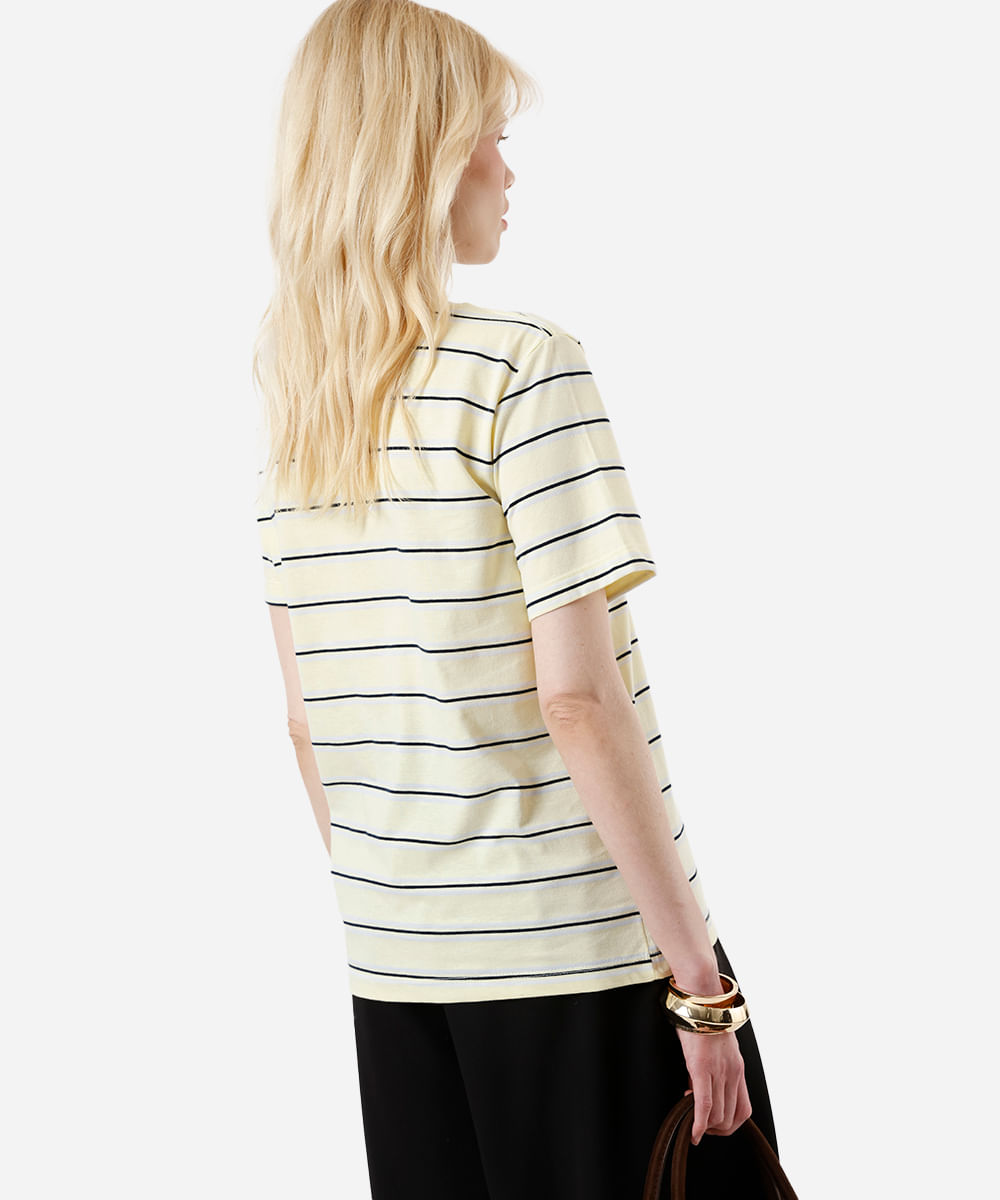 camiseta feminina com algodão garfield listrada amarela