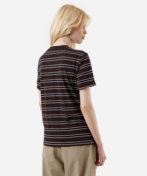 camiseta feminina com algodão garfield listrada marrom
