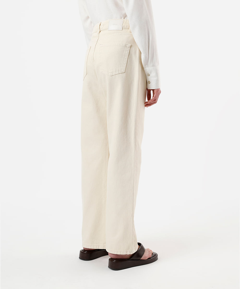 calça wide leg slim feminina de sarja cintura alta amarela