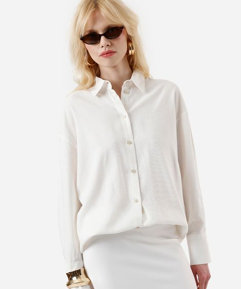 camisa feminina com linho manga longa off white