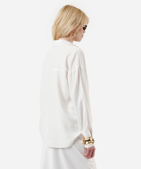 camisa feminina com linho manga longa off white