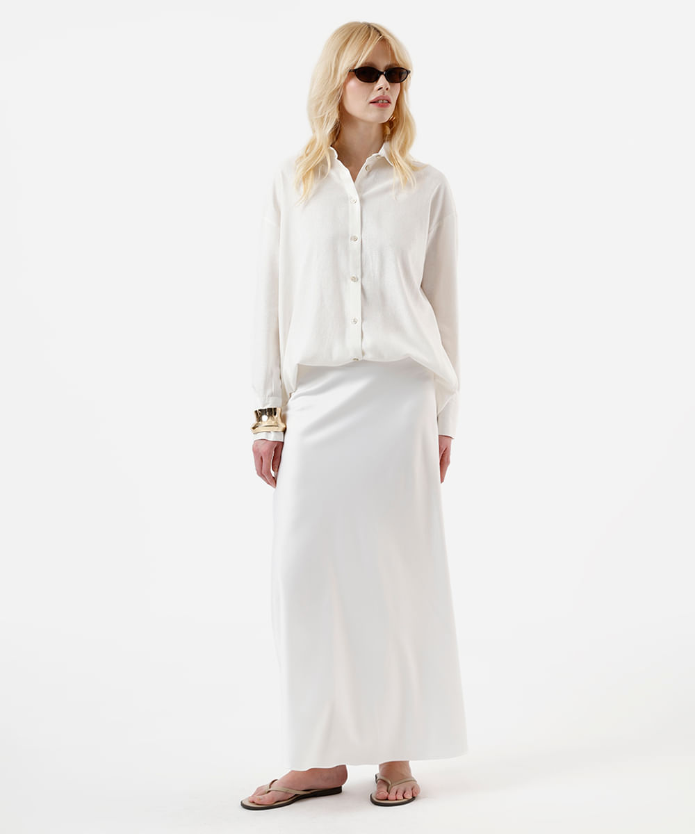 camisa feminina com linho manga longa off white