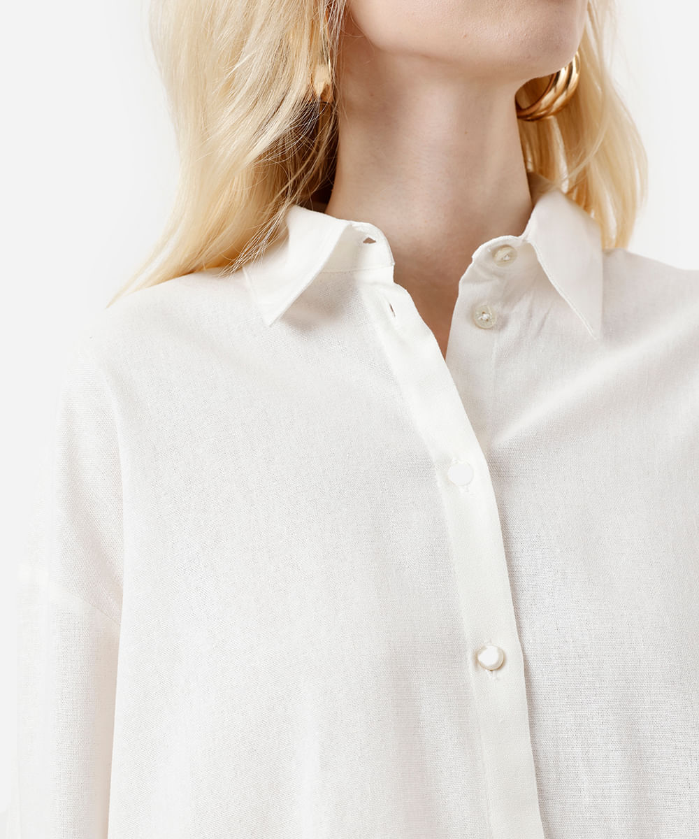 camisa feminina com linho manga longa off white