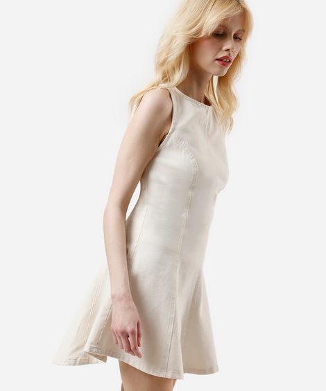 vestido curto feminino de sarja com recortes off white