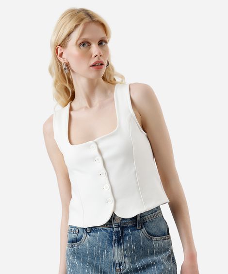 colete feminino decote quadrado off white