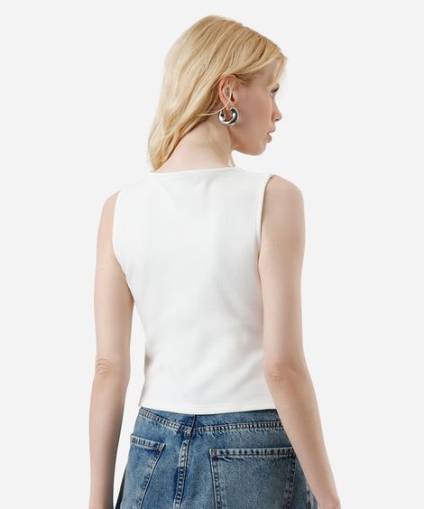 colete feminino decote quadrado off white