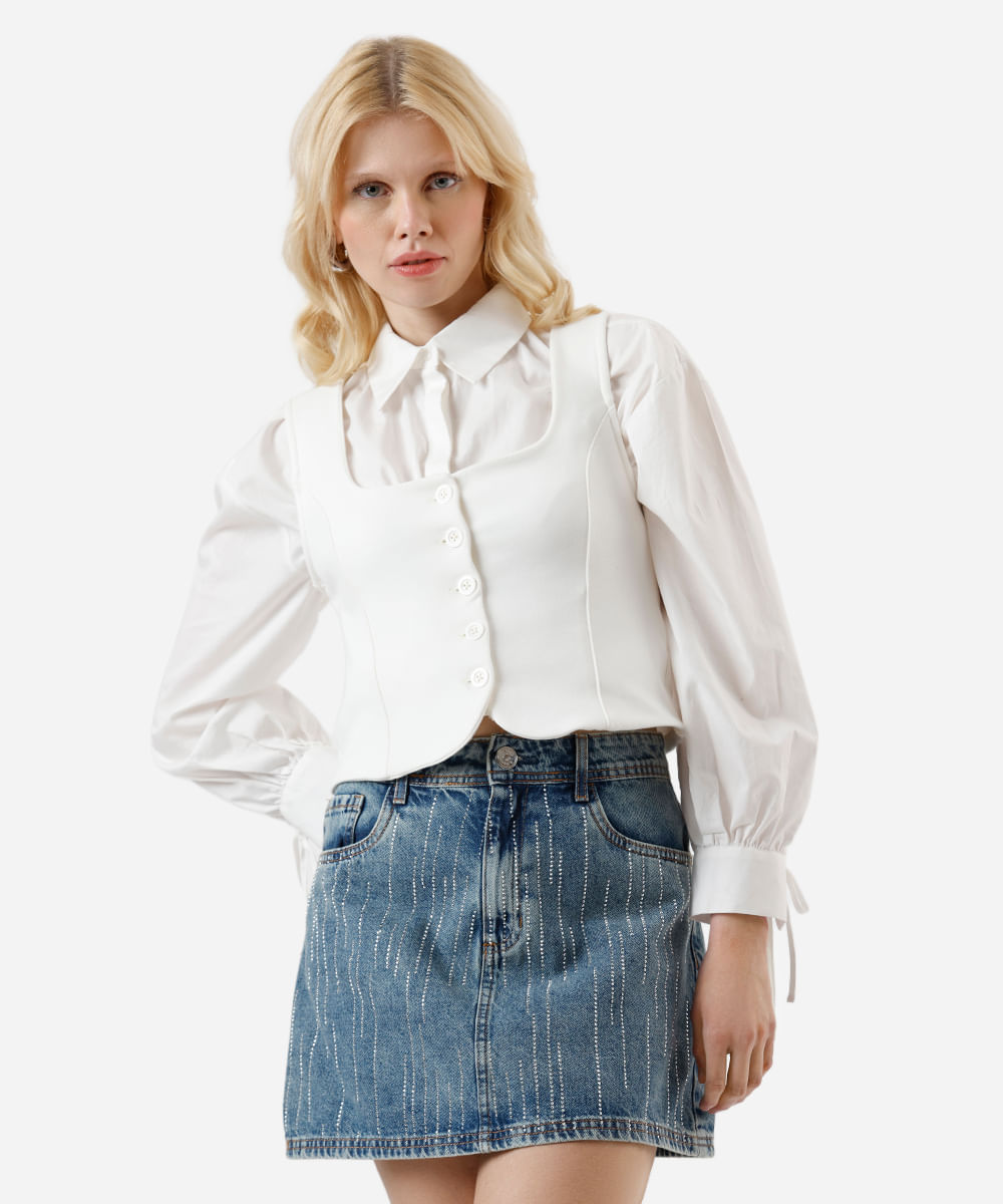 colete feminino decote quadrado off white