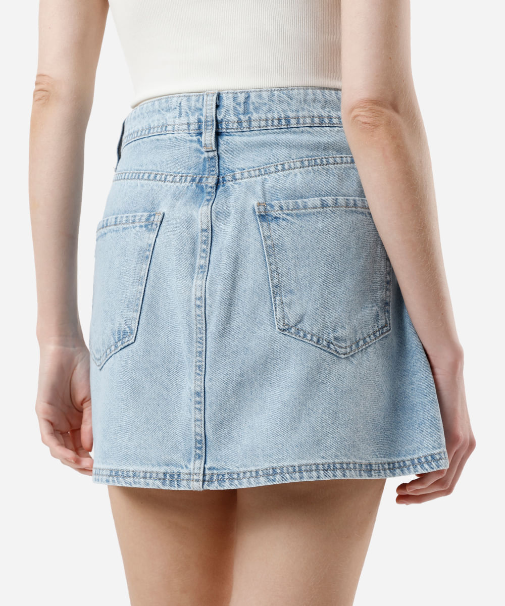 saia curta feminina jeans com brilhos azul